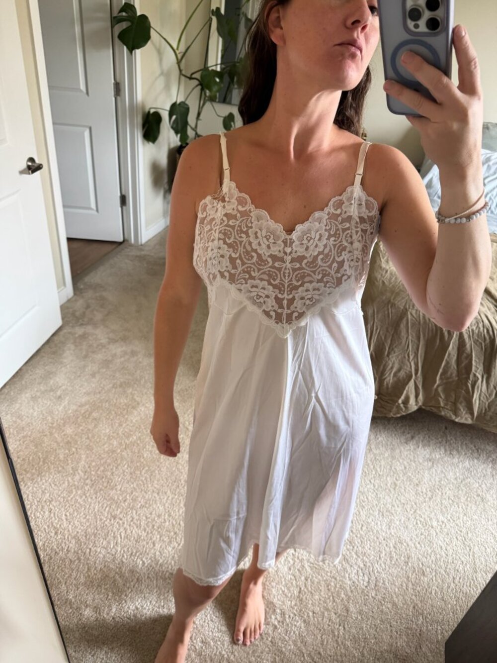 Vintage Lace Bust White Slip Dress Size XL - Picture 4 of 6